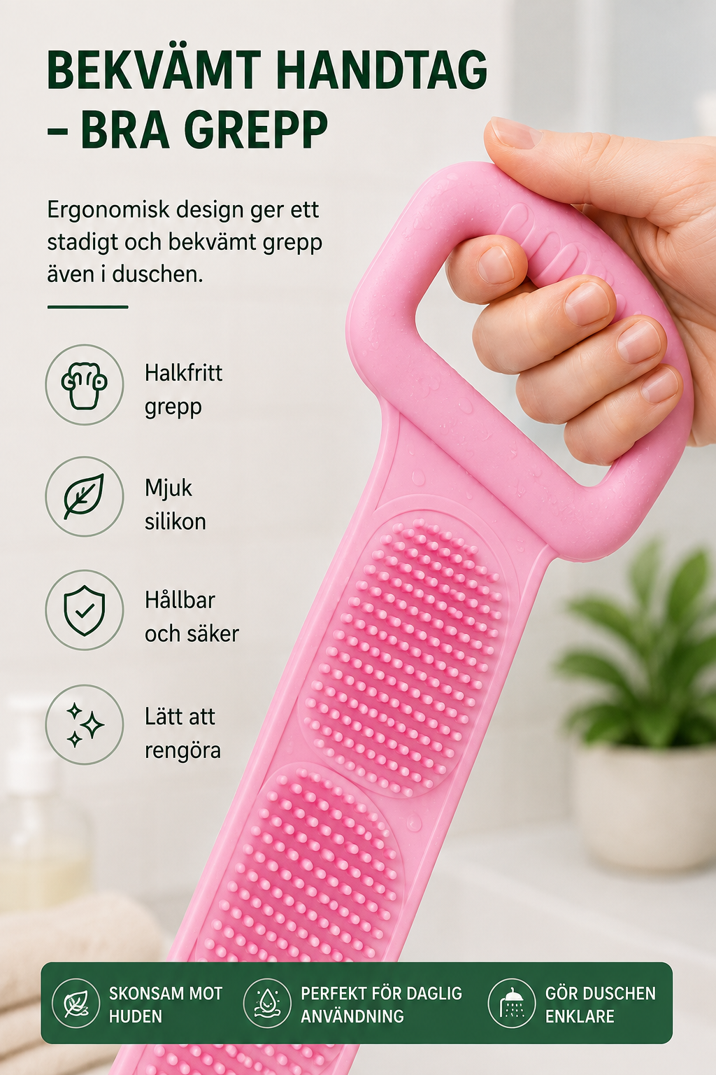 Silikonduschborste – Mjuka borstör, skonsam rengöring för känslig hud