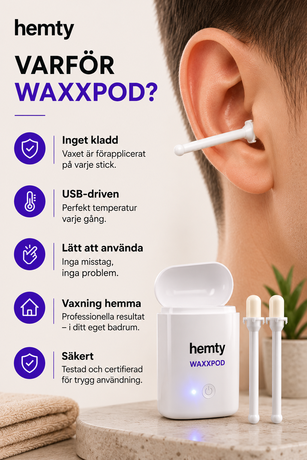 WaxxPod™ Näs- & Öronhårborttagare – USB-drivet Vaxkit med 24 STIX