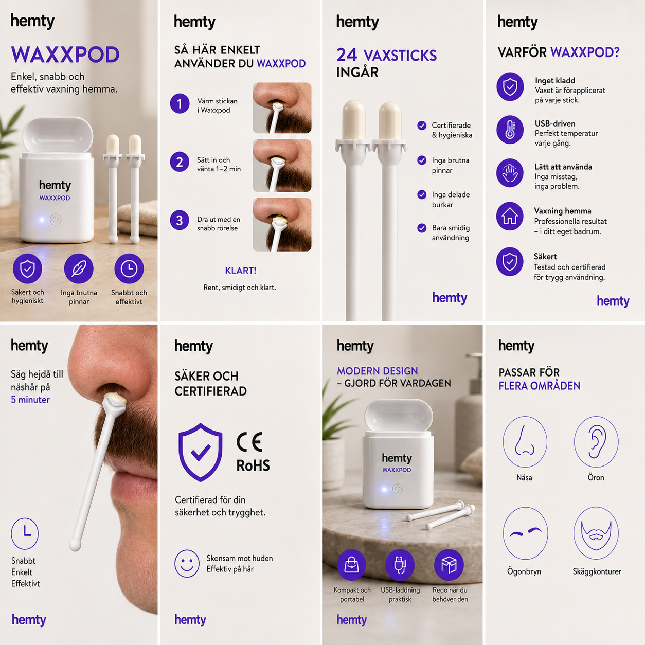 WaxxPod™ Näs- & Öronhårborttagare – USB-drivet Vaxkit med 24 STIX