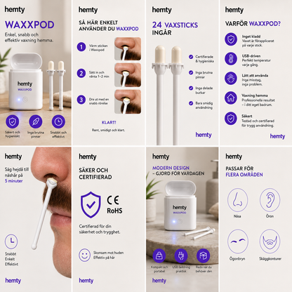 WaxxPod™ Näs- & Öronhårborttagare – USB-drivet Vaxkit med 24 STIX